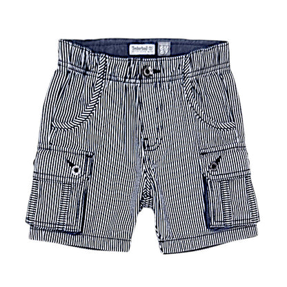Bermuda bébé garçon Timberland, bleu à rayures fines, taille 6 mois, seconde main premium, vue de face