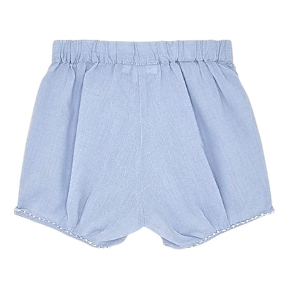 Bloomer bébé bleu plissé Jacadi, vue de dos, fille 6 mois