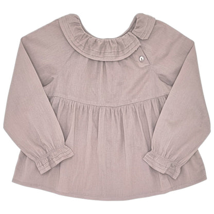 Blouse bébé fille Bonpoint, taupe à col volanté, taille 24 mois, seconde main haut de gamme, vue de face