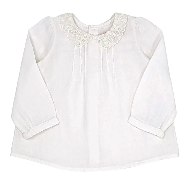 Blouse bébé fille écru col Claudine en dentelle, taille 6 mois, marque Bonpoint - seconde main haut de gamme