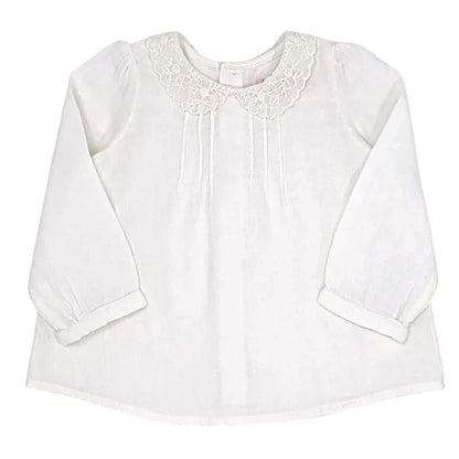 Blouse bébé fille écru col Claudine en dentelle, taille 6 mois, marque Bonpoint - seconde main haut de gamme