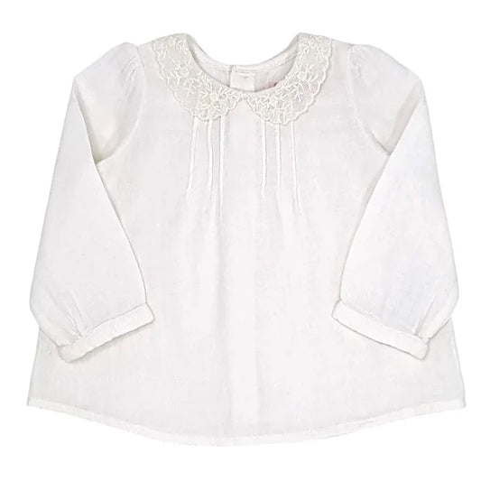 Blouse bébé fille écru col Claudine en dentelle, taille 6 mois, marque Bonpoint - seconde main haut de gamme