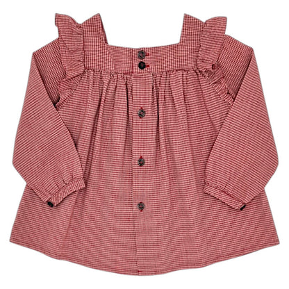 Blouse bébé rouge en vichy Bonton, vue de dos, fille 24 mois