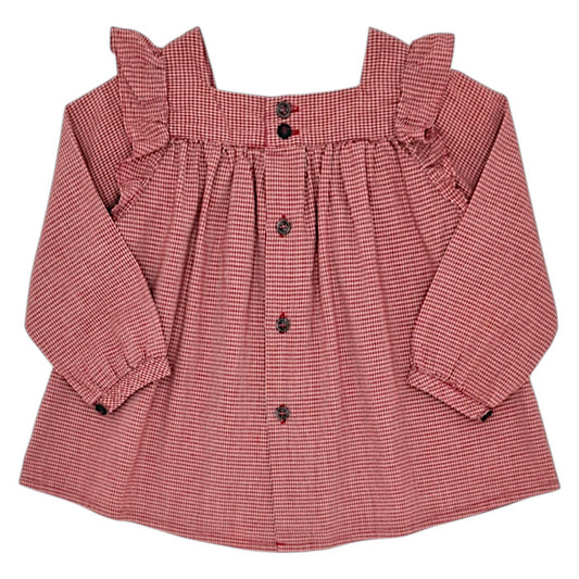 Blouse bébé rouge en vichy Bonton, vue de dos, fille 24 mois