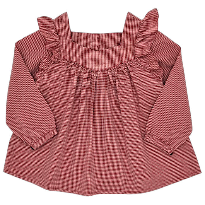 Blouse bébé fille Bonton, rouge en vichy, taille 24 mois, seconde main haut de gamme, vue de face