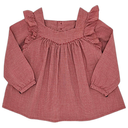 Blouse bébé fille Bonton, rouge en vichy, taille 24 mois, seconde main haut de gamme, vue de face