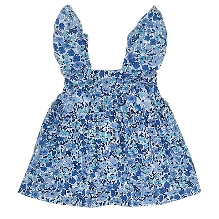 Blouse bébé bleu en tissu Liberty Jacadi, vue de dos, fille 24 mois