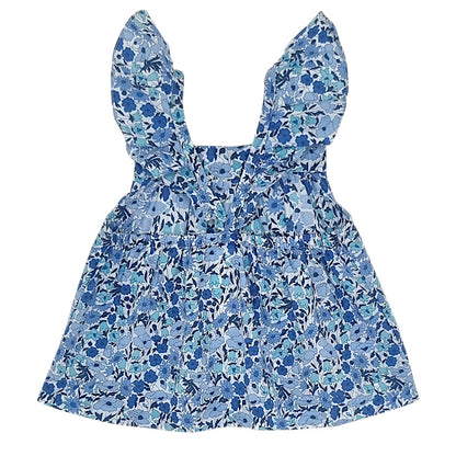 Blouse bébé bleu en tissu Liberty Jacadi, vue de dos, fille 24 mois