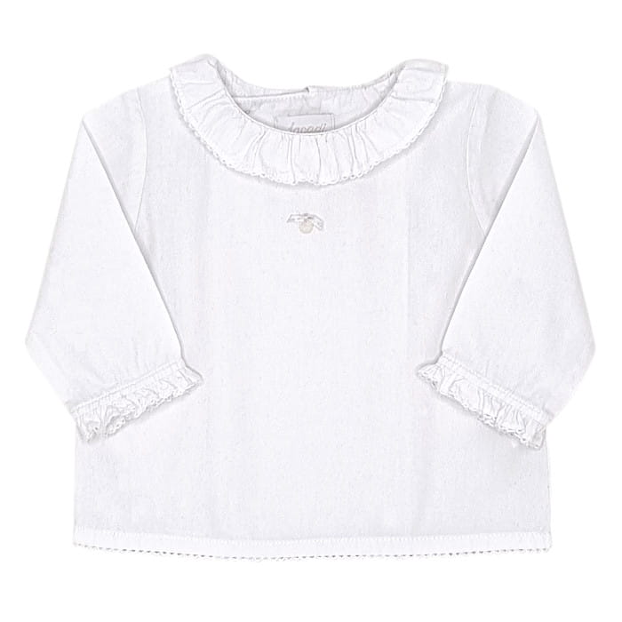Blouse blanche à collerette, Jacadi, fille 3 mois, vue de face, vêtement de marque pour bébé, seconde main état impeccable