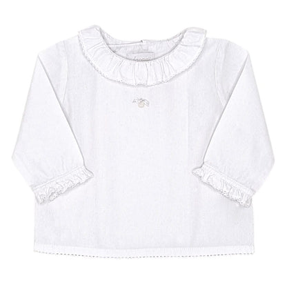 Blouse blanche à collerette, Jacadi, fille 3 mois, vue de face, vêtement de marque pour bébé, seconde main état impeccable