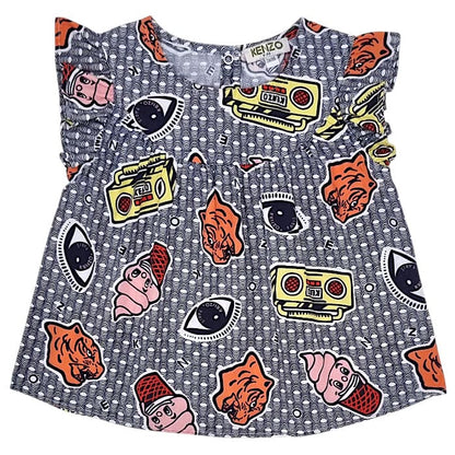 Blouse bébé fille Kenzo Kids, multicolore motif pop, taille 24 mois, seconde main luxe, vue de face