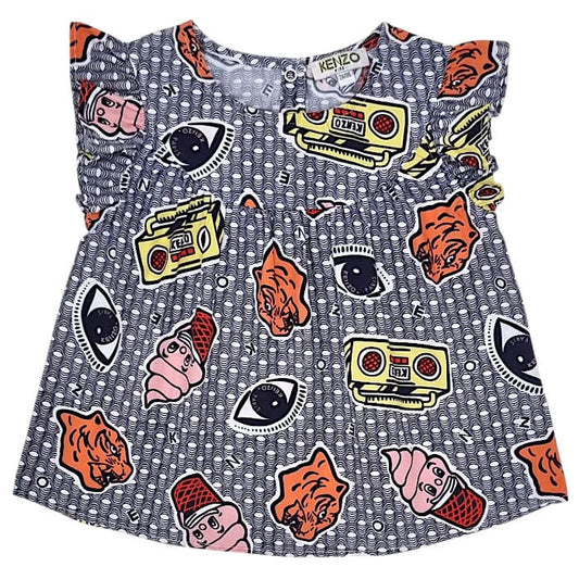 Blouse bébé fille Kenzo Kids, multicolore motif pop, taille 24 mois, seconde main luxe, vue de face