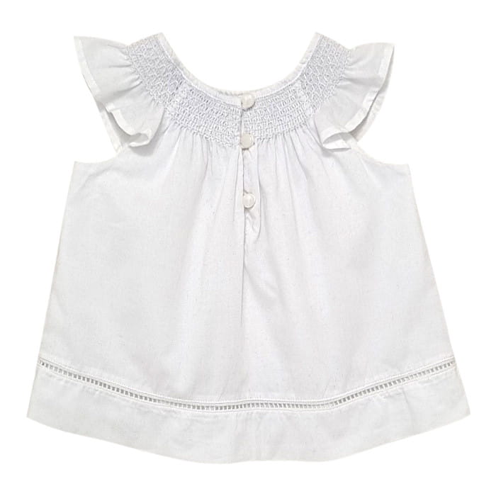 Blouse blanche smockée manches courtes, marque Ralph Lauren, pour bébé fille, vue de dos, vêtement chic d'occasion