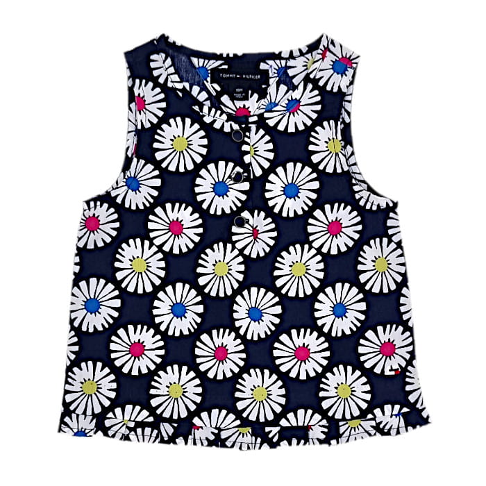 Blouse marine sans manches, Tommy Hilfiger, bébé fille 18 mois, vue de face, vêtement d'occasion en état impeccable