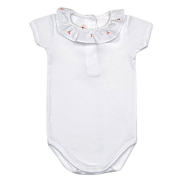 Body blanc collerette, Bonpoint, pour bébé fille, 3 mois, vue de face, vêtement de marque luxe d'occasion