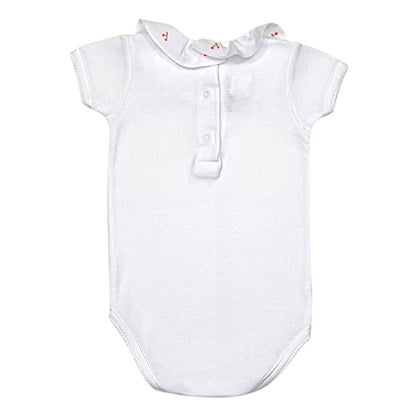 Body blanc collerette, Bonpoint, pour bébé fille, 3 mois, vue de dos, vêtement de marque luxe d'occasion