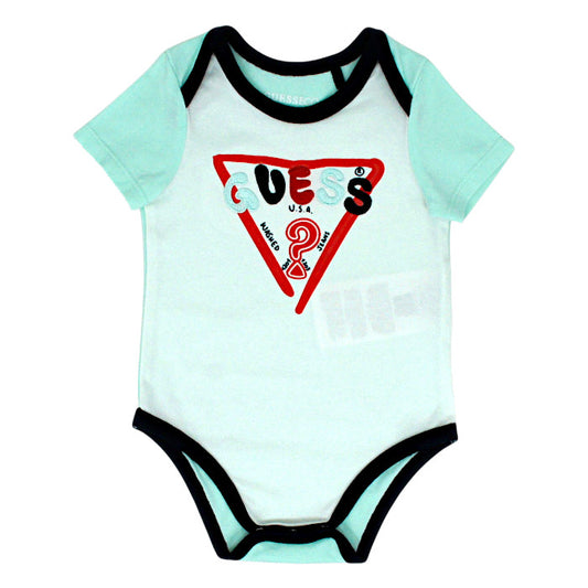 Body bébé garçon Guess Baby, blanc/vert signature brodée, taille 3-6 mois, seconde main premium, vue de face