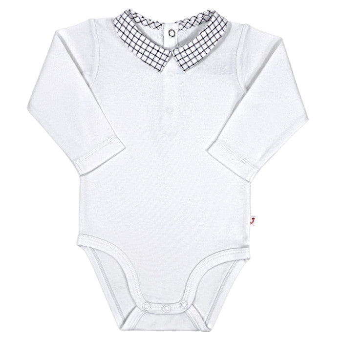 Body bébé garçon blanc col carreaux, taille 6 mois, marque Jacadi - seconde main haut de gamme