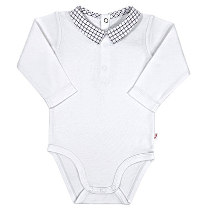 Body bébé garçon blanc col carreaux, taille 6 mois, marque Jacadi - seconde main haut de gamme