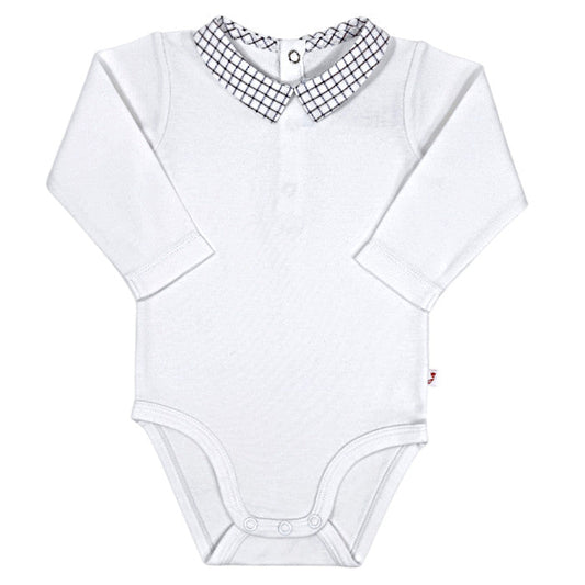 Body bébé garçon blanc col carreaux, taille 6 mois, marque Jacadi - seconde main haut de gamme