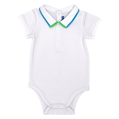 Body bébé garçon Jacadi, blanc col polo, taille 6 mois, seconde main haut de gamme, vue de face