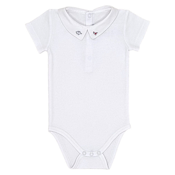 Body bébé garçon Jacadi, blanc à col brodé, taille 6 mois, seconde main haut de gamme, vue de face
