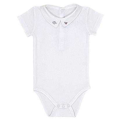 Body bébé garçon Jacadi, blanc à col brodé, taille 6 mois, seconde main haut de gamme, vue de face