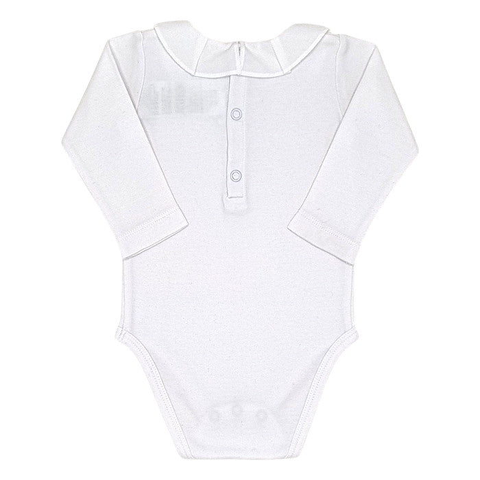 Body bébé blanc à col brodé Jacadi, vue de dos, fille 6 mois