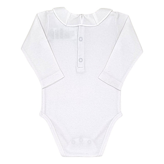 Body bébé blanc à col brodé Jacadi, vue de dos, fille 6 mois