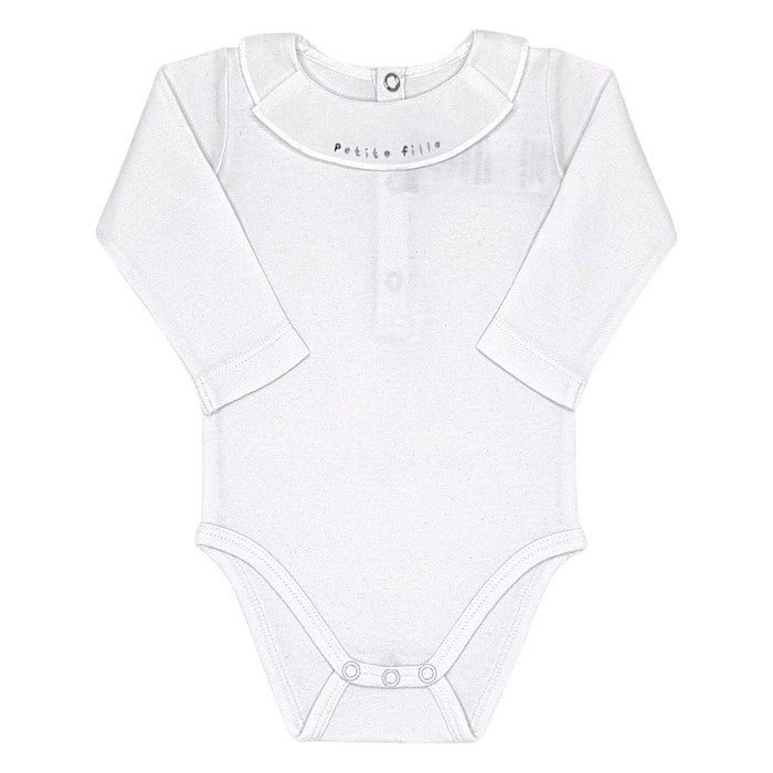 Body bébé fille Jacadi, blanc à col brodé, taille 6 mois, seconde main haut de gamme, vue de face
