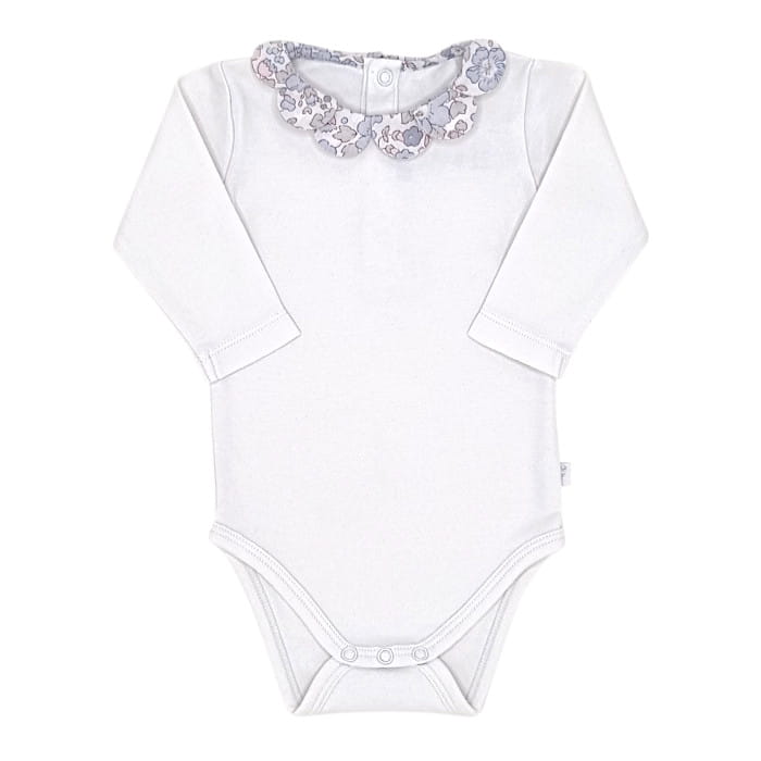 Body blanc col pétale, Jacadi, fille 3 mois, vue de face, vêtement d'occasion pour bébé, seconde main chic en excellent état
