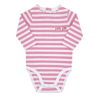 Body rose à rayures manches longues, fille 3 mois, vue de face, vêtement Jacadi bébé d'occasion, seconde main à petit prix