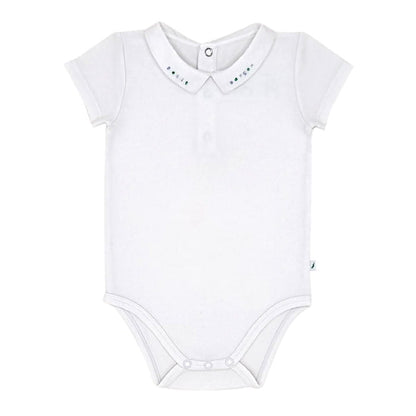 Body blanc manches courtes col brodé, Jacadi, garçon 12 mois, vue de face, vêtement bébé de marque, mode de seconde main chic
