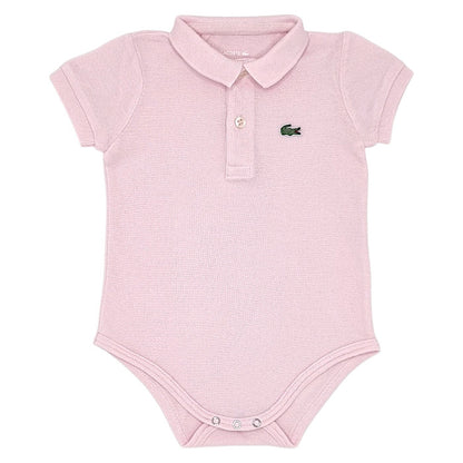 Body t-shirt bébé fille Lacoste, rose en maille piquée, taille 12 mois, seconde main haut de gamme, vue de face