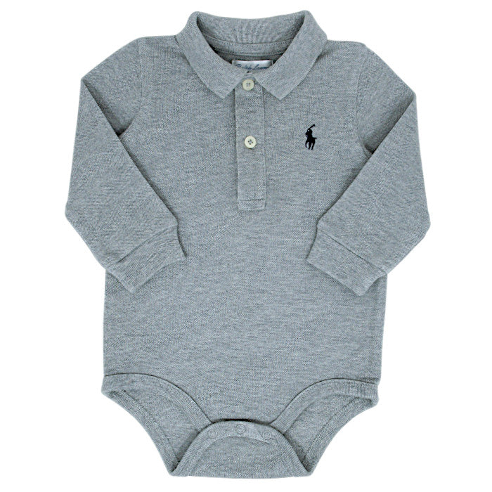 Body bébé garçon gris en coton piqué, taille 6 mois, marque Ralph Lauren - seconde main luxe