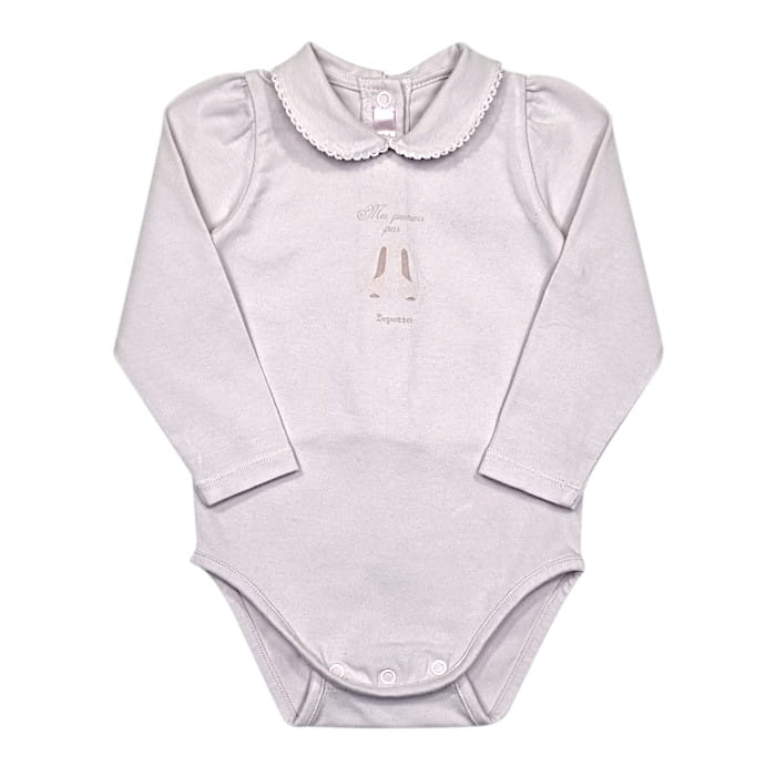 Body manches longues gris rosé, Repetto, pour bébé fille 6 mois, vue de face, vêtement mode d'occasion