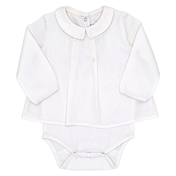 Body blouse bébé mixte Tartine et Chocolat, blanc à col, taille 12 mois, seconde main haut de gamme, vue de face