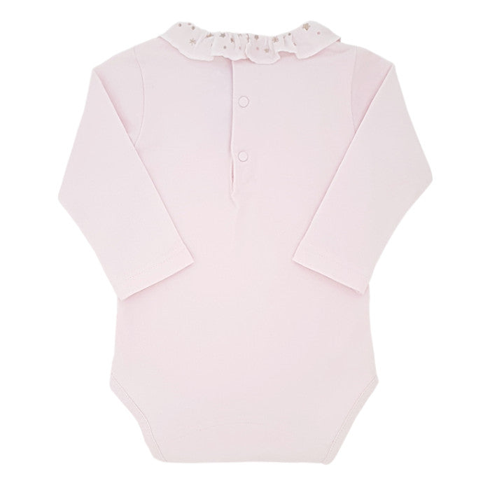 Body bébé rose à collerette brodée Tartine et Chocolat, vue de dos, fille 6 mois