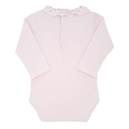 Body bébé rose à collerette brodée Tartine et Chocolat, vue de dos, fille 6 mois