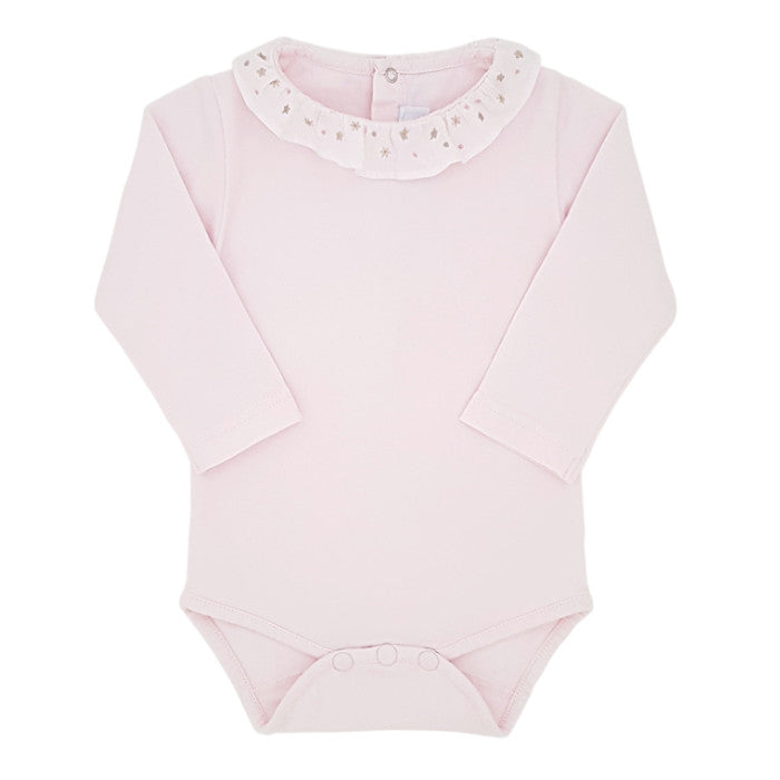 Body bébé fille Tartine et Chocolat, rose à collerette brodée, taille 6 mois, seconde main haut de gamme, vue de face