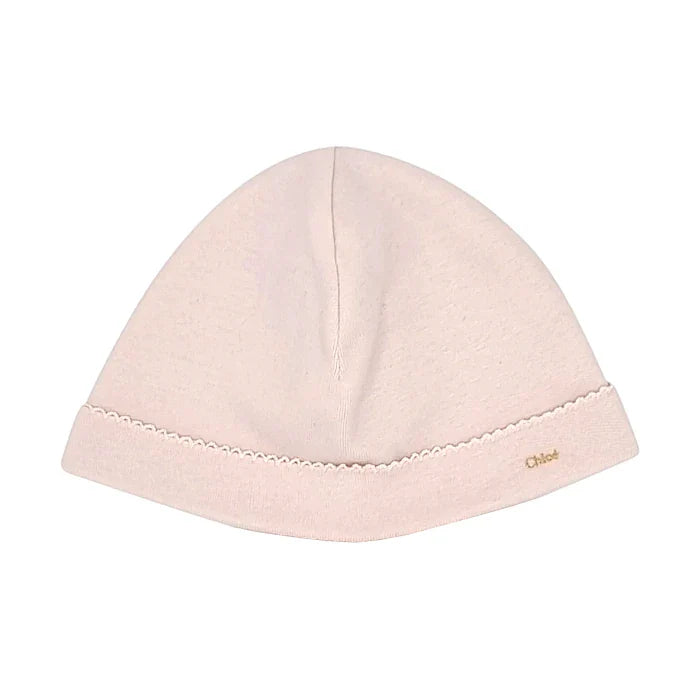 Bonnet bébé fille rose signature imprimée, taille 6 mois, marque Chloé - seconde main luxe