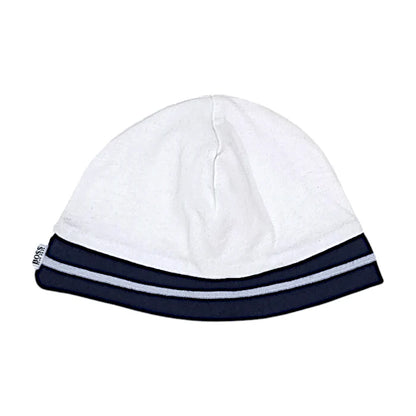 Bonnet de naissance bébé garçon Boss 1 mois, blanc/marine, doublure en coton stretch