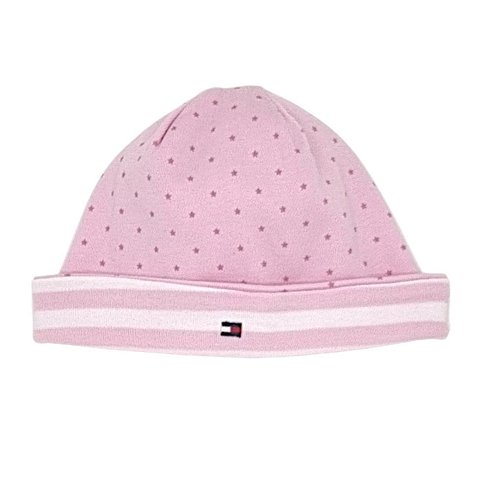 Bonnet de naissance bébé fille Tommy Hilfiger, rose/blanc doublé, taille 3-6 mois, seconde main luxe, vue de face