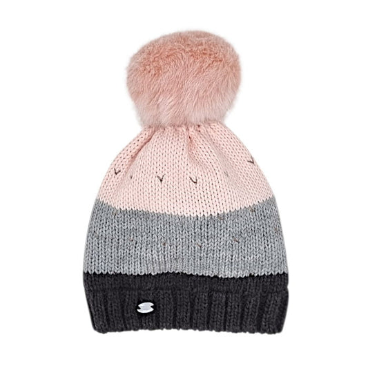 Bonnet rose à pompon, Ikks, pour fille 6-18 mois, vue de face, accessoire hiver pour bébé