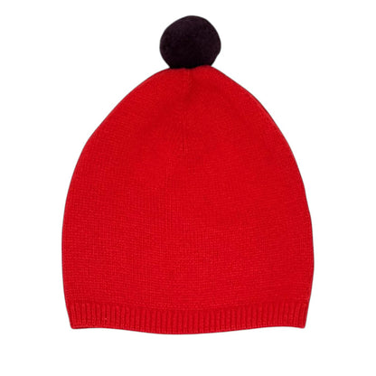 Bonnet bébé rouge en coton et cachemire Jacadi, vue de dos, garçon 3 mois