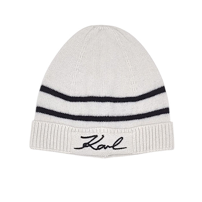 Bonnet bébé mixte Karl Lagerfeld, blanc cassé signature, taille 12 mois, seconde main luxe, vue de face