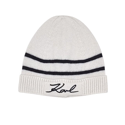 Bonnet bébé mixte Karl Lagerfeld, blanc cassé signature, taille 12 mois, seconde main luxe, vue de face