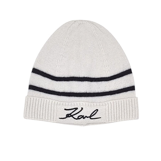 Bonnet bébé mixte Karl Lagerfeld, blanc cassé signature, taille 12 mois, seconde main luxe, vue de face