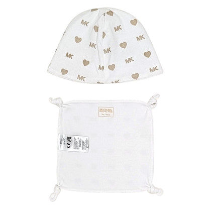 Bonnet bébé écru et doudou carré Michael Kors, vue de dos, fille 9 mois