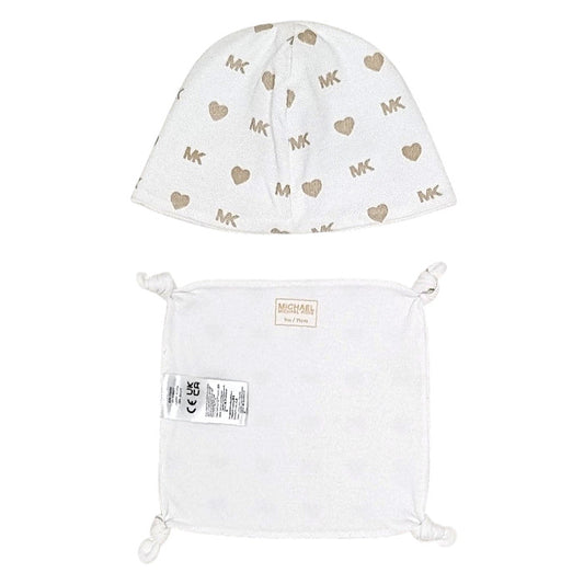 Bonnet bébé écru et doudou carré Michael Kors, vue de dos, fille 9 mois